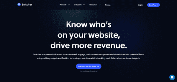 Website visitor identification software Snitcher homepage