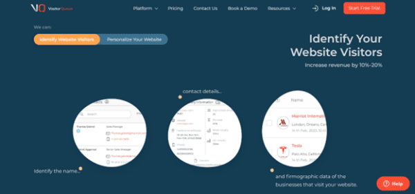 Website visitor identification software Visitor Queue