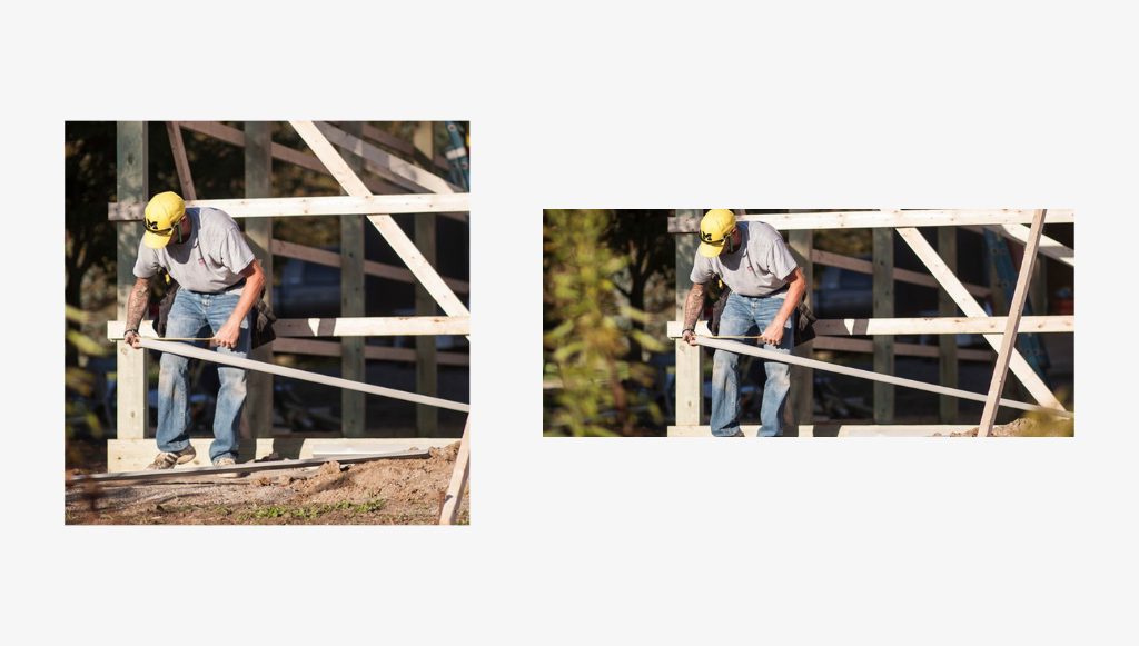 Comparison of portrait vs landscape photo orientations using a photo of a DIY pole barns builder by Artonic