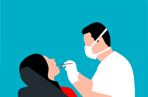 Vector art of a dentist with a patient